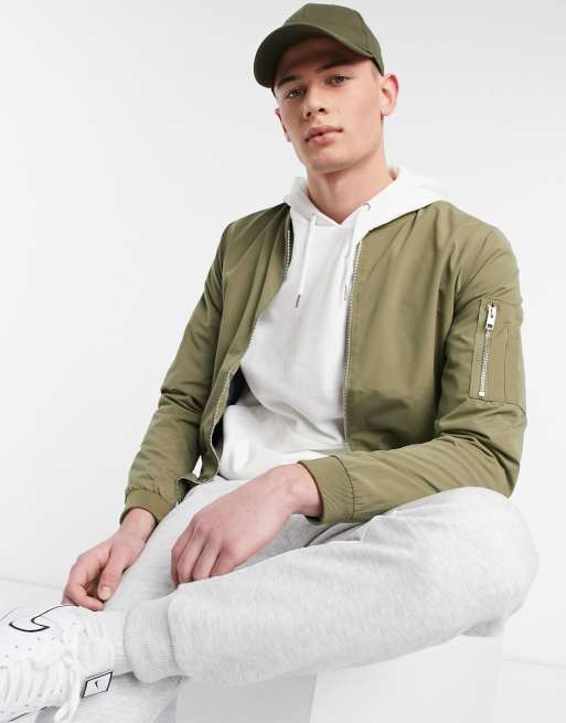 Jack & Jones Essentials zip through bomber jacket in khaki