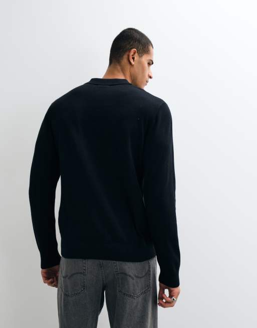 Jack & Jones essentiel strikket polo med knapper i sort, 5 af 5