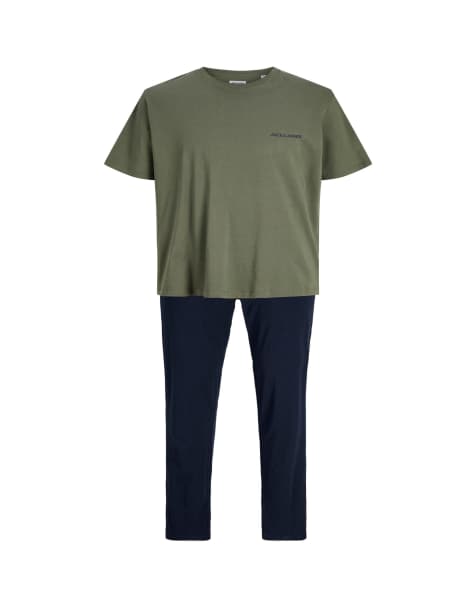 Jack & Jones Everest tee and pants lounge set in khaki - view 1