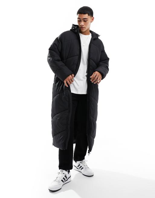 Jack & Jones – Extralange Steppjacke in Schwarz