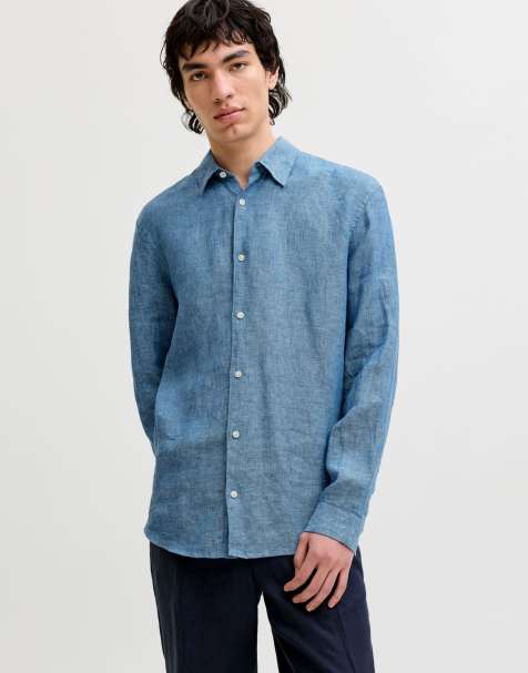 Jack & Jones - Falmet marineblå skjorte i 100% hør - view 1