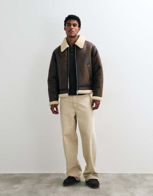 Jack & Jones faux leather aviator jacket in brown, 2 of 5