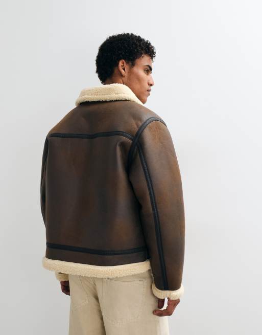 Jack & Jones faux leather aviator jacket in brown, 4 of 5