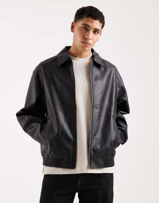 Jack & Jones Faux Leather Bomber Jacket In Black