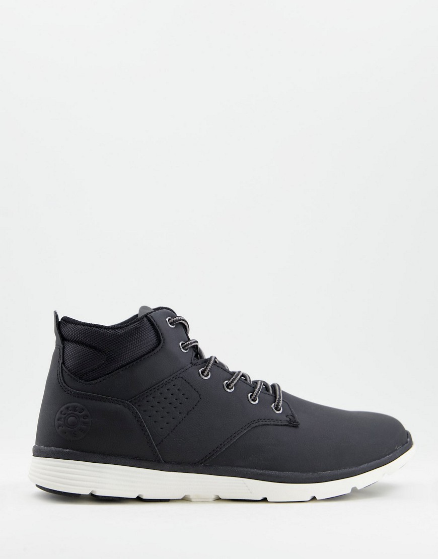 Jack & Jones Faux Leather Boots With Contrast Sole In Black
