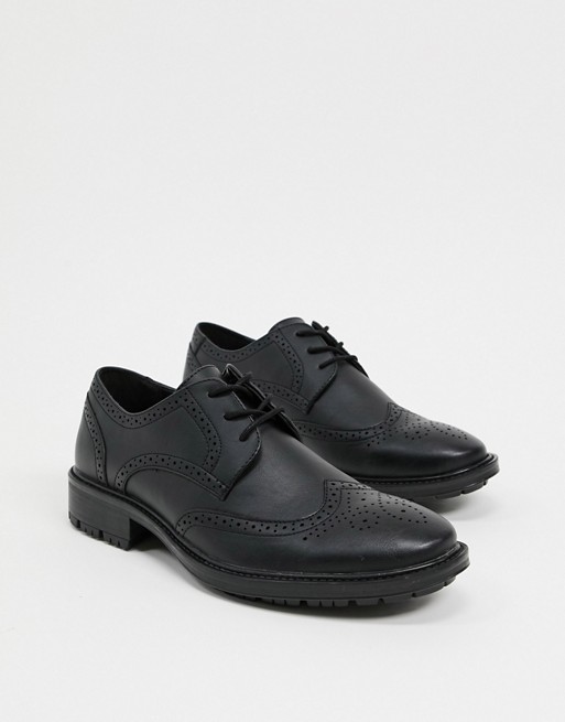 Jack & Jones faux leather brogues with chunky sole in black