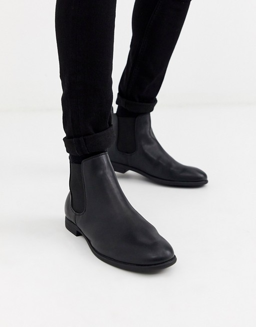 Jack & Jones faux leather chelsea boots in black
