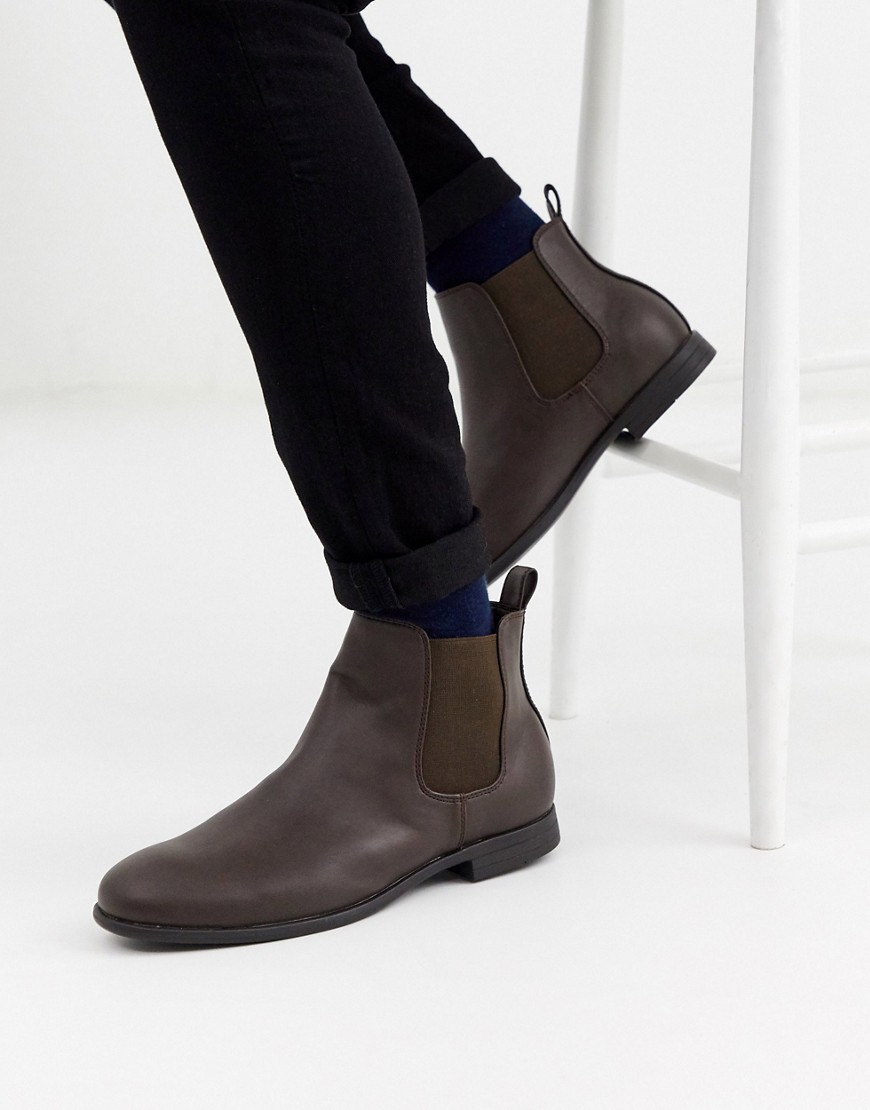 Jack & Jones faux leather chelsea boots in brown