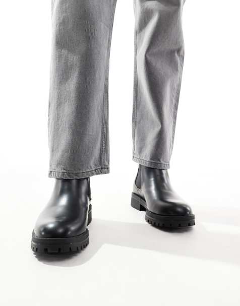 Jack & Jones faux leather chunky chelsea boots in black - view 1