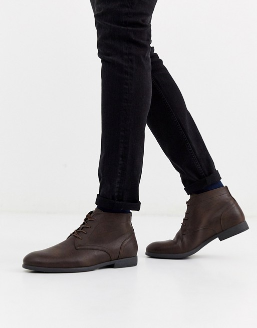 Jack & Jones faux leather desert boots in brown