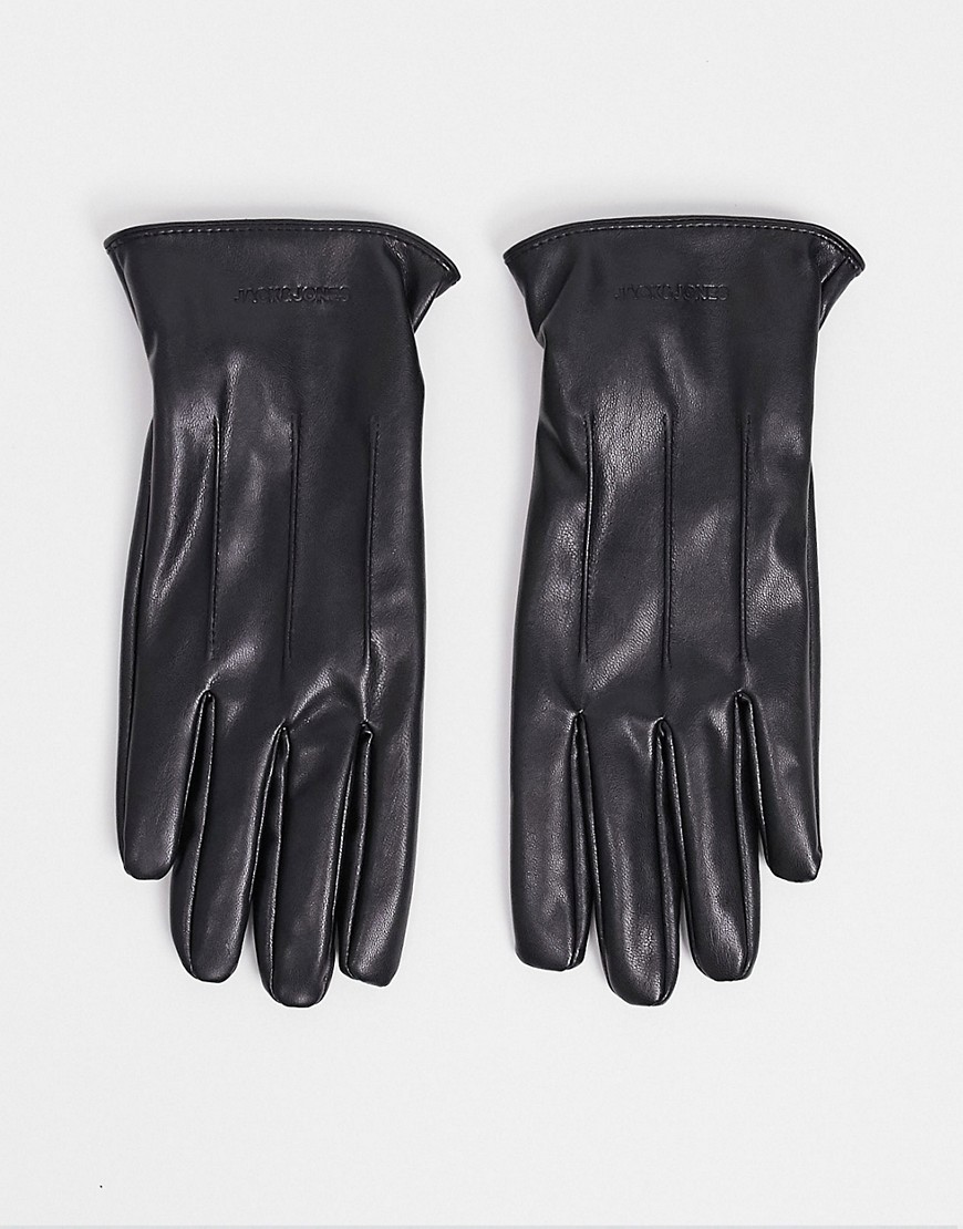 Jack & Jones faux leather gloves-Black