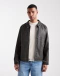 [Jack & Jones] Jack & Jones faux leather harrington jacket in black XS Black