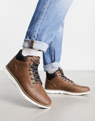 Jack & Jones faux leather hiker boot in brown
