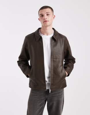 Jack & Jones Faux Leather Jacket In Brown