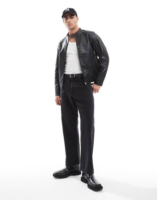 Jack & Jones faux leather racer jacket in black, 3 of 4
