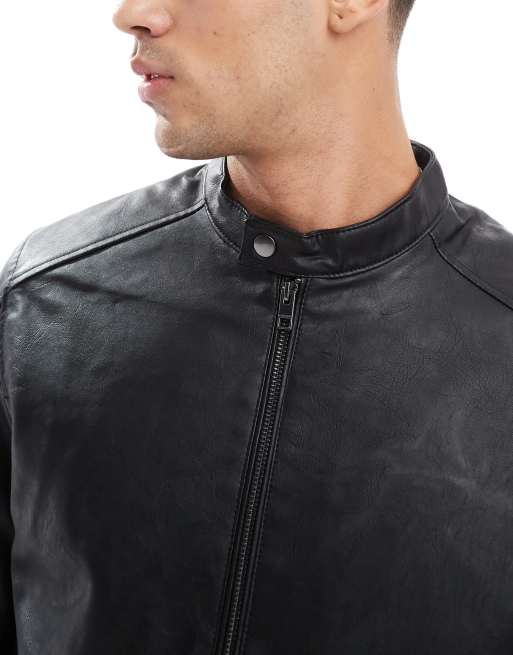 Jack & Jones faux leather racer jacket in black, 4 of 4
