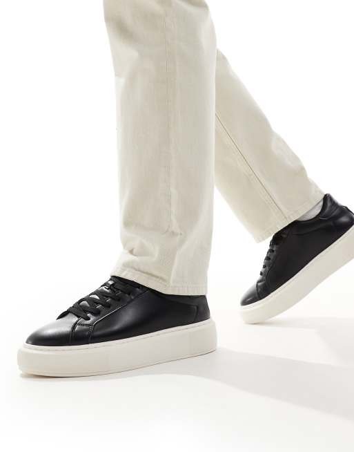 Jack & Jones faux leather sneakers in black with white sole, 2 of 5