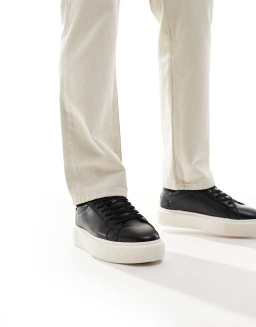 Jack & Jones faux leather sneakers in black with white sole, 4 of 5