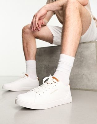 Jack & Jones Faux Leather Sneakers In White With Gold Logo