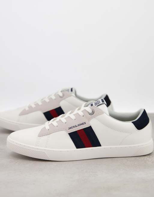 Jack Jones faux leather sneakers with side stripe in white