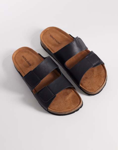 Jack & Jones faux leather strap sandal in black - view 1