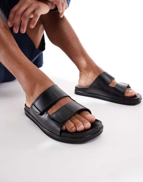Jack & Jones faux leather strap sandals in black - view 1