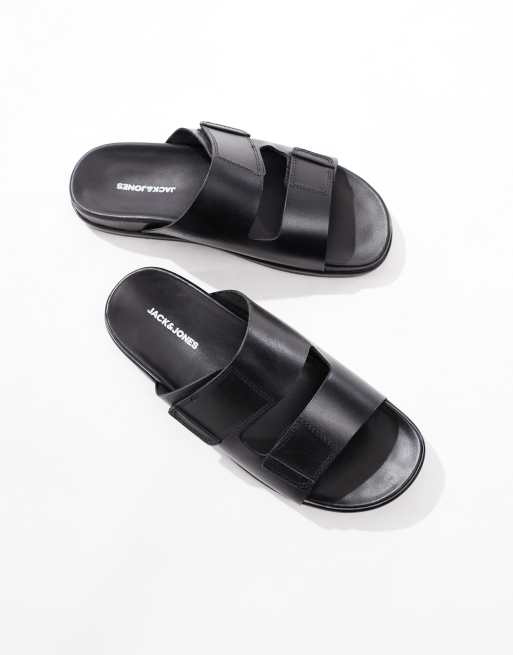 Jack & Jones faux leather strap sandals in black