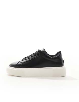 Jack & Jones Faux Leather Trainer In Black