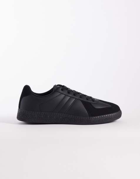 Jack & Jones faux leather trainer in triple black - view 1