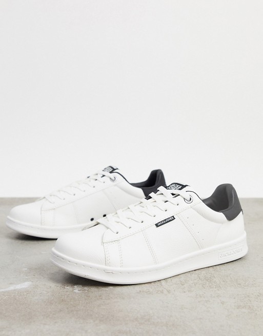 Jack & Jones faux leather trainer with black contrast in white