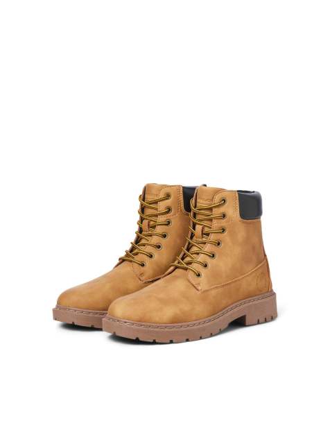 Jack & Jones faux leather worker boots in tan - view 1