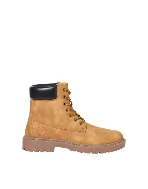 Jack & Jones faux leather worker boots in tan, 2 of 4
