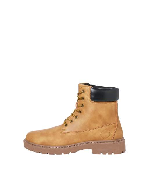 Jack & Jones faux leather worker boots in tan, 4 of 4