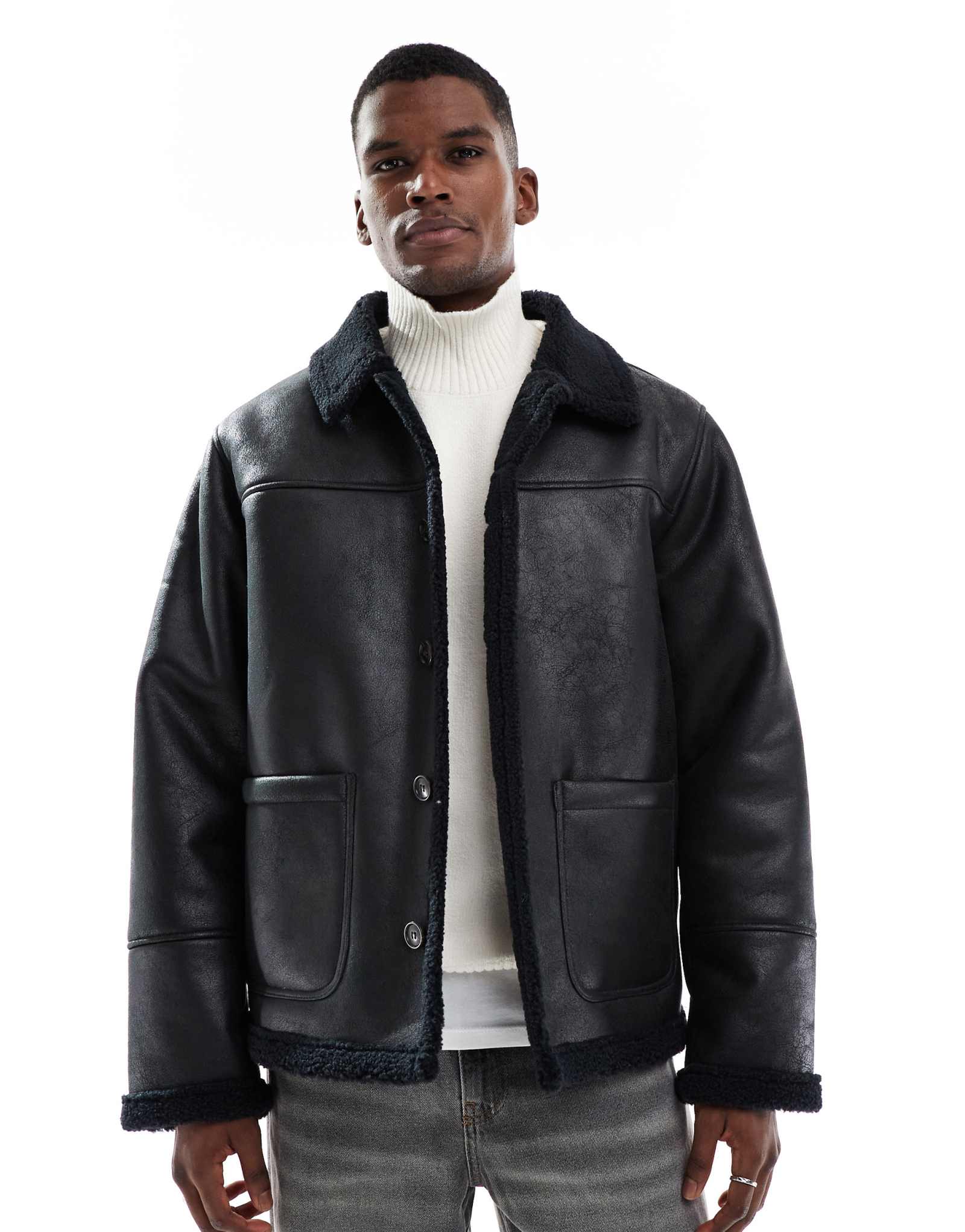 Куртка из искусственной овечьей шерсти Jack &Jones черного цвета