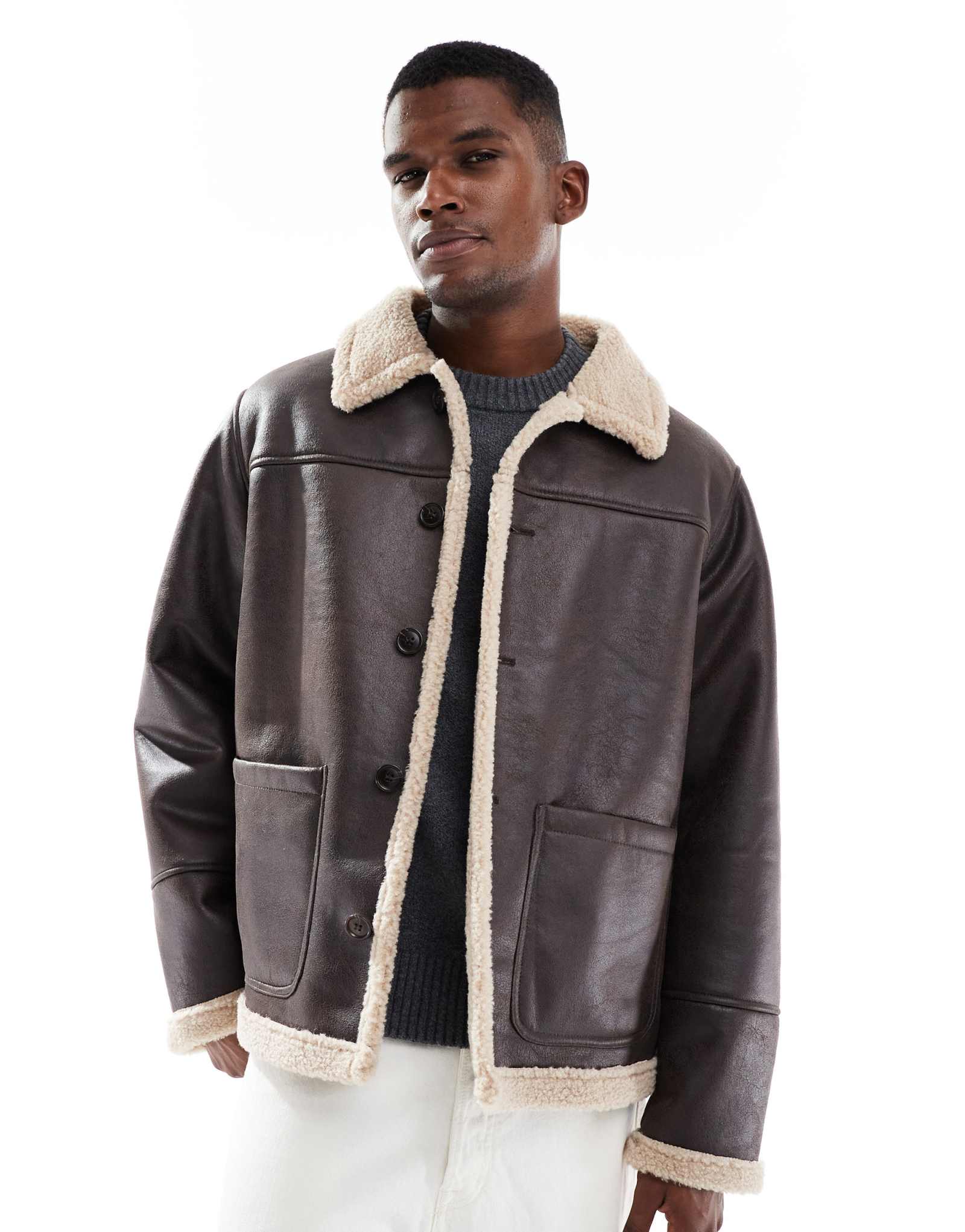 Куртка из искусственной овечьей шерсти Jack &Jones коричневого цвета