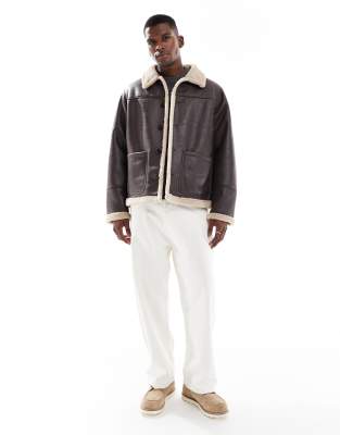 Jack & Jones Faux Shearling Jacket In Brown