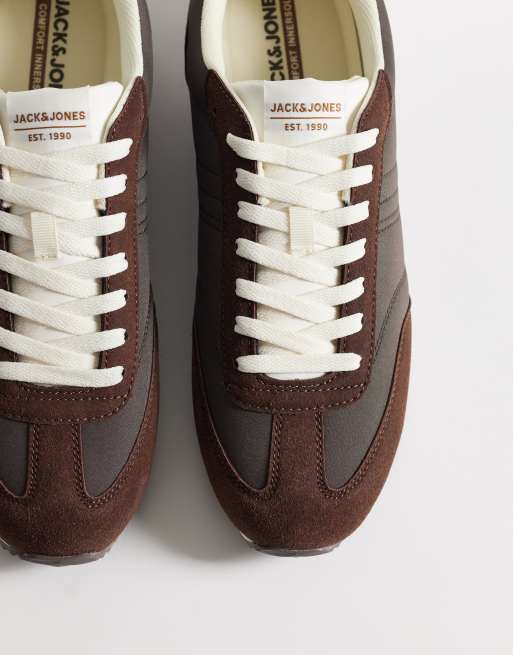 Jack & Jones faux suede and nylon runner sneakers in brown, 4 of 5