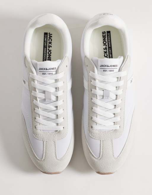Jack & Jones faux suede and nylon runner trainers in light grey, 2 of 5