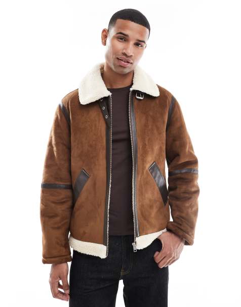 Jack & Jones faux suede aviator jacket in tan - view 1