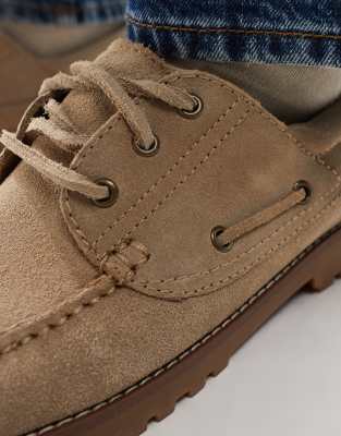Jack & Jones Faux Suede Boat Shoes In Neutral