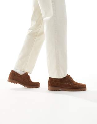 Jack & Jones Faux Suede Boat Shoes In Brown