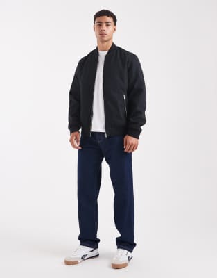 Jack & Jones Faux Suede Bomber Jacket In Blue