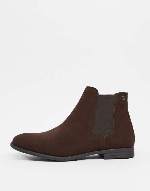 Jack & Jones faux suede chelsea boot in brown | ASOS