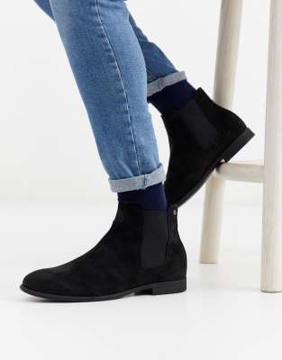 Jack & Jones faux suede chelsea boots in black