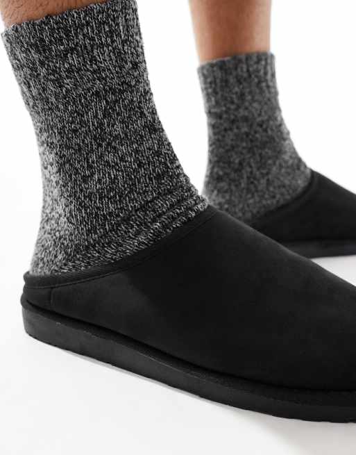 Jack & Jones faux suede mule slipper in black