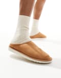 [Jack & Jones] Jack & Jones faux suede mule slippers in beige-Neutral 42 Cognac
