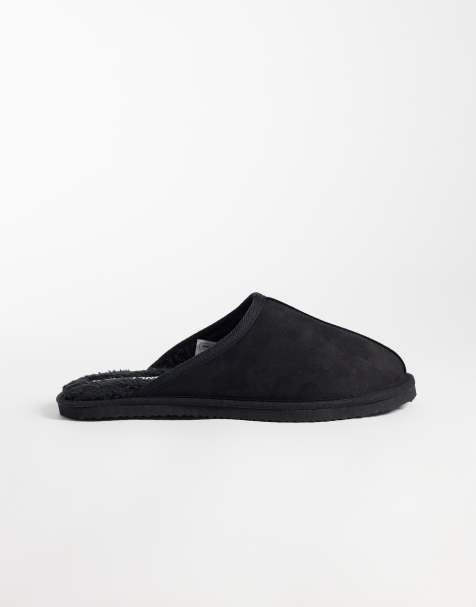 Jack & Jones faux suede slip on slipper in black - view 1