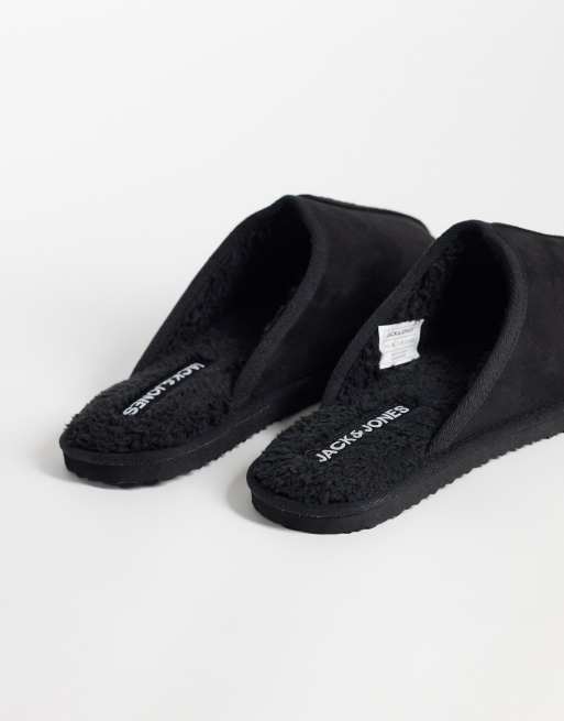 Jack & Jones faux suede slip on slipper in black, 4 of 4