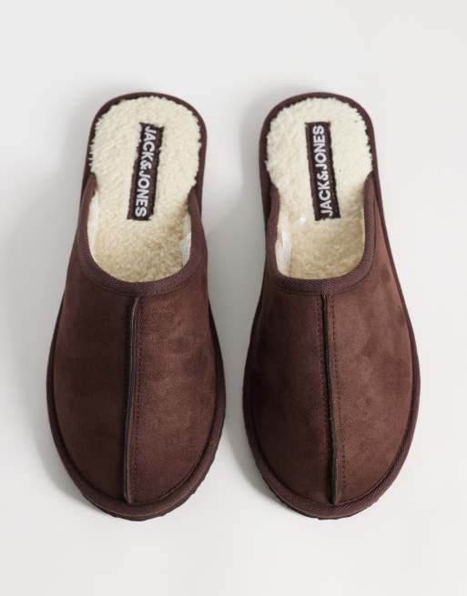 Jack & Jones faux suede slip on slipper in brown, 2 of 4
