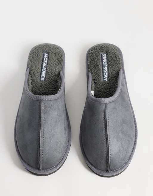 Jack & Jones faux suede slip on slipper in gray, 2 of 4